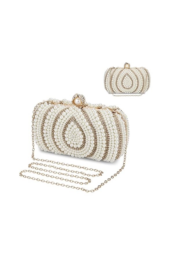 UBORSE Sac de Soirée en Perles Pochette Mariage Sac à Main Femme en Bandoulière Chaîne Démontable Superbe Cadeau pour Fête