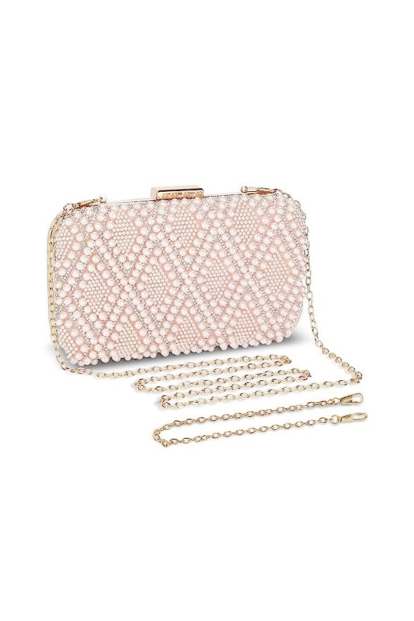 UBORSE Sac de Soirée en Perles Pochette Mariage Sac à Main Femme en Bandoulière Chaîne Démontable Superbe Cadeau pour Fête