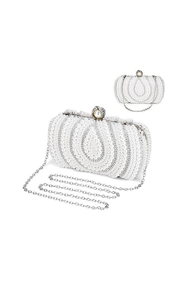 UBORSE Sac de Soirée en Perles Pochette Mariage Sac à Main Femme en Bandoulière Chaîne Démontable Superbe Cadeau pour Fête