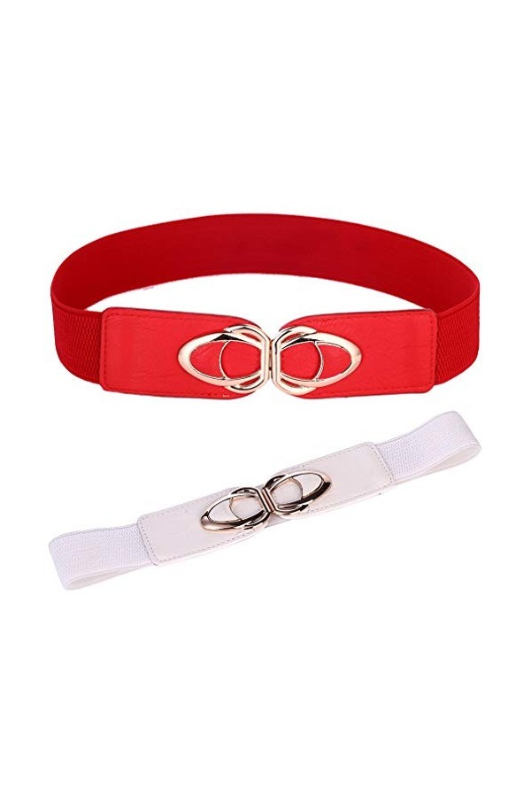beltox fine Beltox Ceintures élastiques Stretch Cinch Mode Plus Robe Ceintures pour Dames 30 "-51" Blanc et Rouge Pack 2