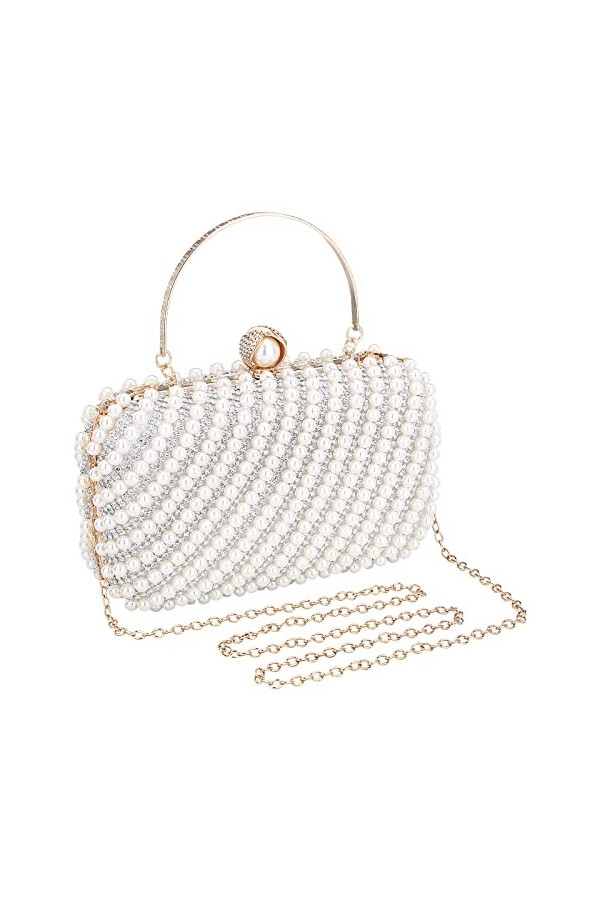 UBORSE Sac de Soirée en Perles Pochette Mariage Sac à Main Femme en Bandoulière Chaîne Démontable Superbe Cadeau pour Fête