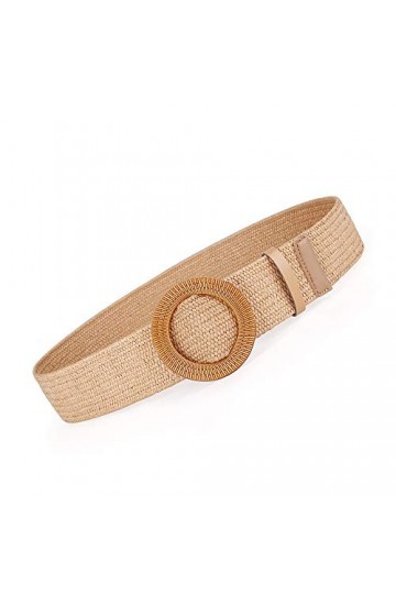 Ceinture élastique en rotin avec boucle en bois. - - taille 94 cm