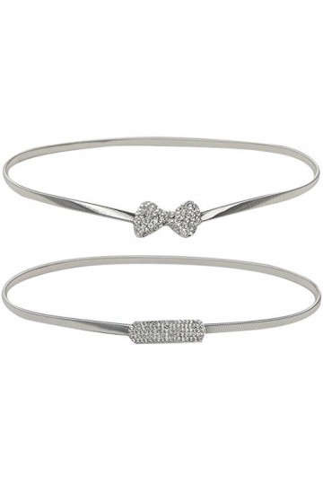 kilofly Lot de 2 ceintures fines en métal avec strass pour femme, Argent Set2, taille unique