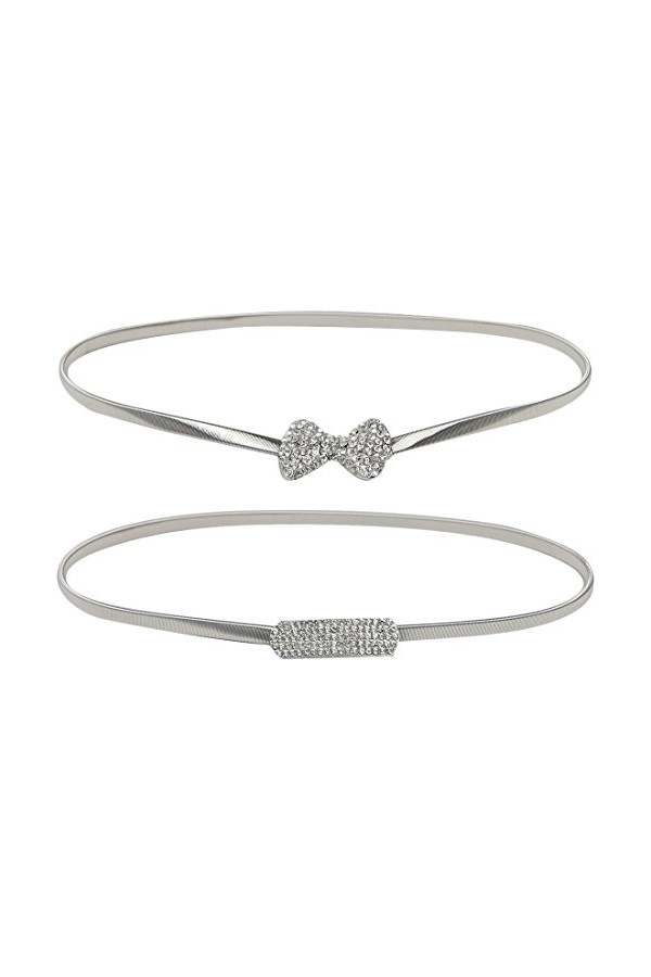 kilofly Lot de 2 ceintures fines en métal avec strass pour femme, Argent Set2, taille unique