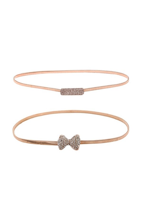 kilofly Lot de 2 ceintures fines en métal avec strass pour femme, Argent Set2, taille unique