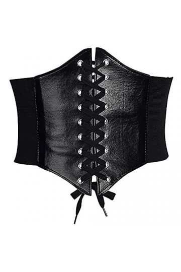 Lamdgbway Ceinture à Lacets En Cuir Corset Ceinture élastique à La Taille Rétro Pour Femmes Grils Black 70cm