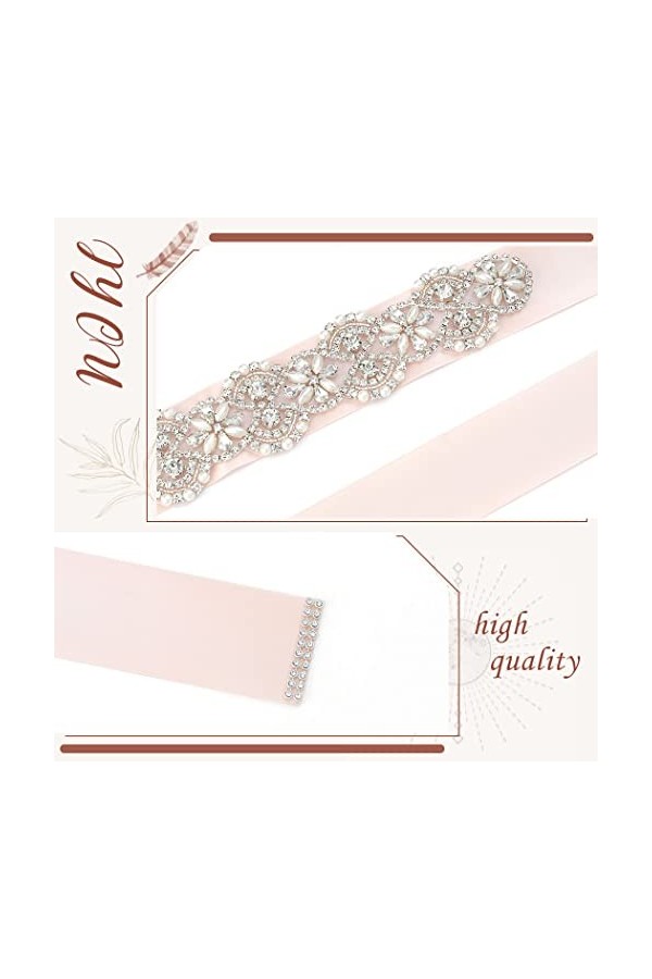 IYOU Perle Mariage Ceinture Ceinture Strass Rose Ruban Robe Ceinture Brillant Cristal De Mariée Ceintures de Mariée Accessoir