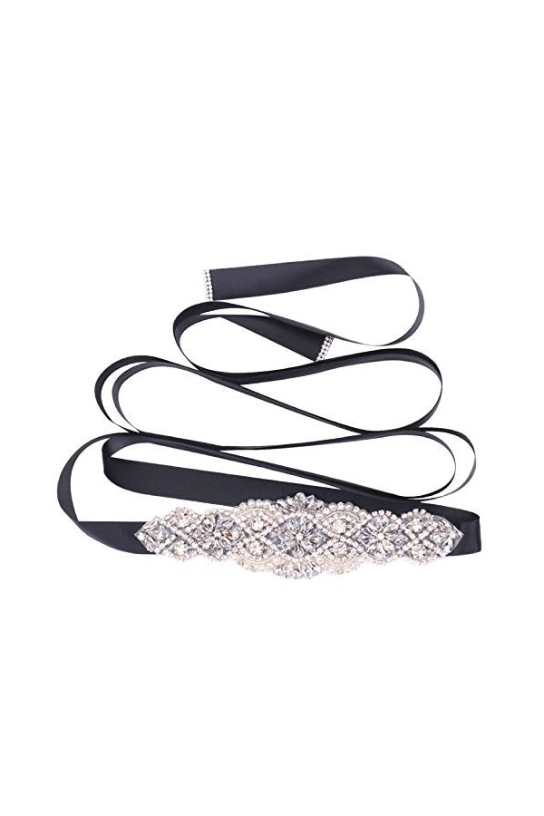 Tendaisy Ceinture de Mariée Femme Strass Mariage Ceinture avec Perles Cristal Perles pour Robes et Robes - Noir - style/1
