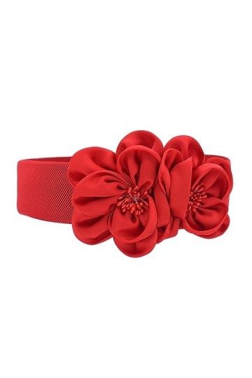TeeYee Ceinture Élastique avec Fleurs Ajustable Chic Couleur Unie-Femmes rouge