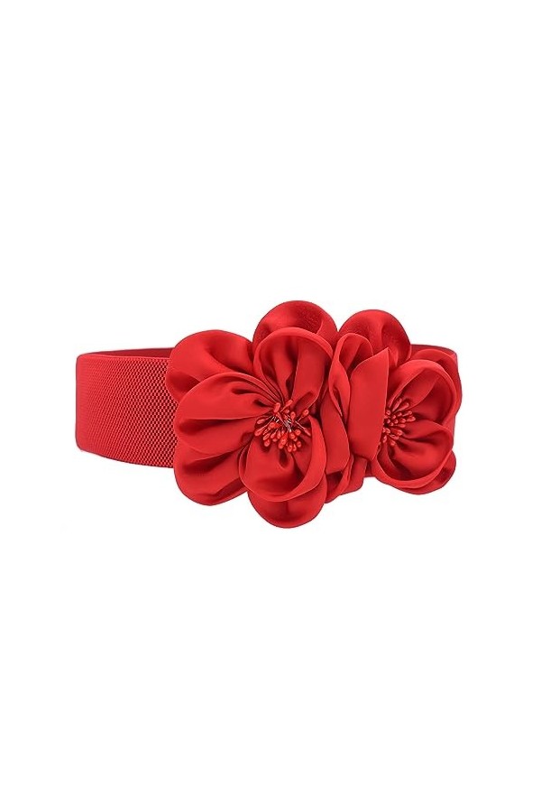 TeeYee Ceinture Élastique avec Fleurs Ajustable Chic Couleur Unie-Femmes rouge