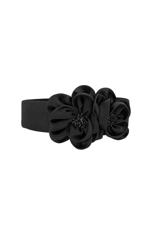 TeeYee Ceinture Élastique avec Fleurs Ajustable Chic Couleur Unie-Femmes rouge
