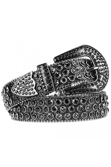 INOGIH Ceinture en strass pour homme et femme - Noir - Ceinture cloutée pour pantalon jeans convient pour tour de taille 74 