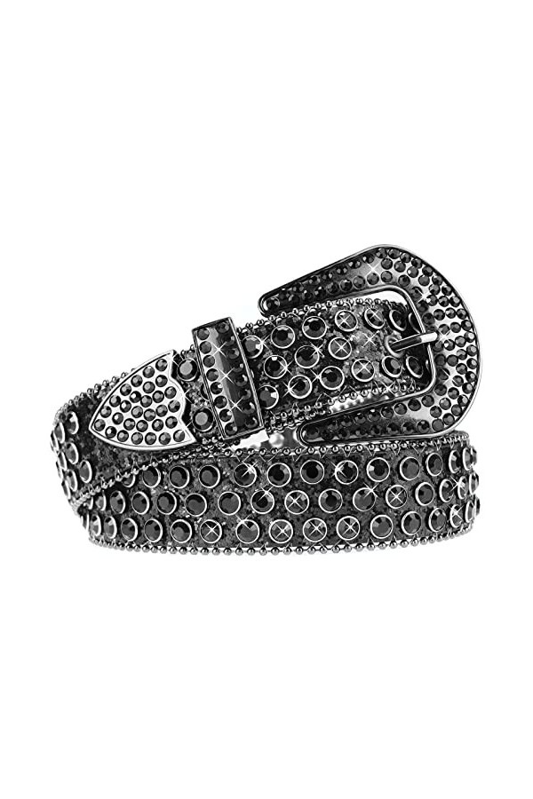 INOGIH Ceinture en strass pour homme et femme - Noir - Ceinture cloutée pour pantalon jeans convient pour tour de taille 74