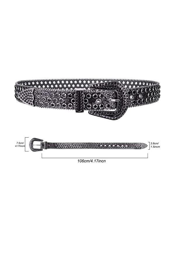 INOGIH Ceinture en strass pour homme et femme - Noir - Ceinture cloutée pour pantalon jeans convient pour tour de taille 74