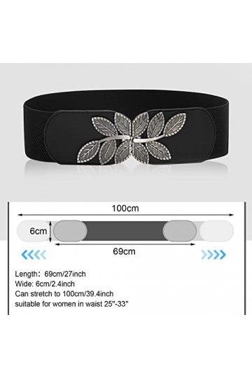 DUOXIN 2 Pièces Ceintures Extensible pour Femme, Large Élastique Boucle Ceinture Rétro Ceinture Elastique à Fermoir en Métal 