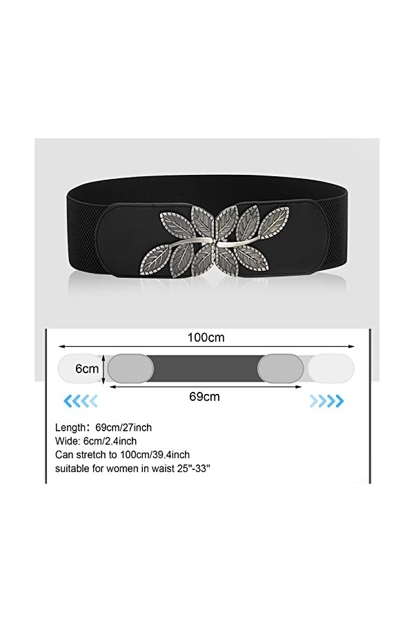 DUOXIN 2 Pièces Ceintures Extensible pour Femme, Large Élastique Boucle Ceinture Rétro Ceinture Elastique à Fermoir en Métal 