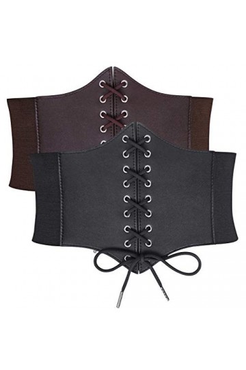 JasGood Lot de 2 ceintures corset pour femme - Ceinture à lacets - Ceinture large élastique pour costume dHalloween, 1 - Noi