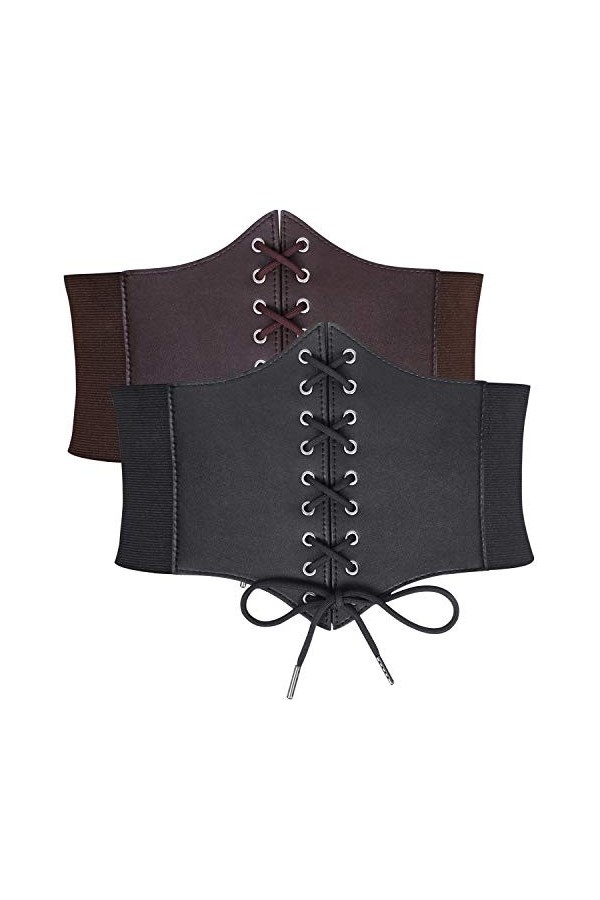 JasGood Lot de 2 ceintures corset pour femme - Ceinture à lacets - Ceinture large élastique pour costume dHalloween, 1 - Noi