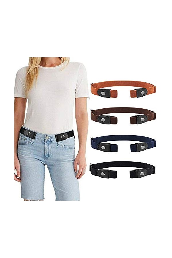 Ceinture sans Boucle Femme, 4 pièces Ceinture Elastique Homme, Ceinture Elastique Sans Boucle pour Jeans