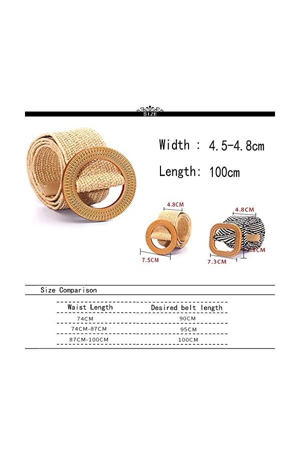 Eterspr 4 Pièces Ceinture en Paille Tissée Femme, Ceinture élastique Tissée en Paille, Ceinture en Paille Tressée pour Femme,