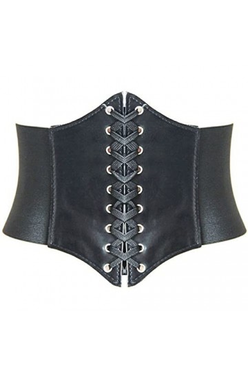 HANERDUN Ceinture Corset pour Femme Cuir Corset à Lacets Ceinture Élastique Ceinture Rétro Cinch Quatre Tailles - Noir - Tail