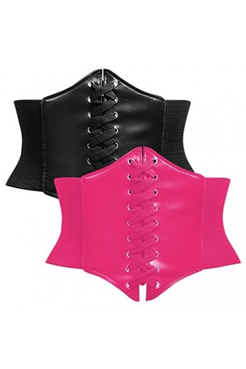TAIZER 2 Pièces Ceinture Corset Steampunk Ceinture Large de Corset Rétro Ceinture de Taille Élastique Attachée Femme Corset É