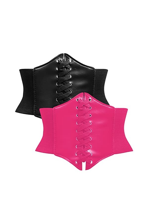 TAIZER 2 Pièces Ceinture Corset Steampunk Ceinture Large de Corset Rétro Ceinture de Taille Élastique Attachée Femme Corset É