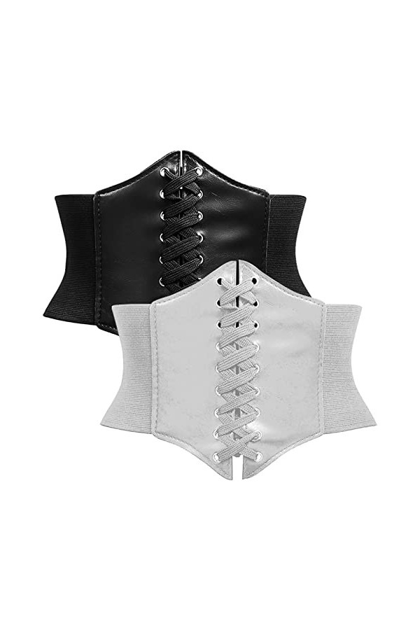 TAIZER 2 Pièces Ceinture Corset Steampunk Ceinture Large de Corset Rétro Ceinture de Taille Élastique Attachée Femme Corset É