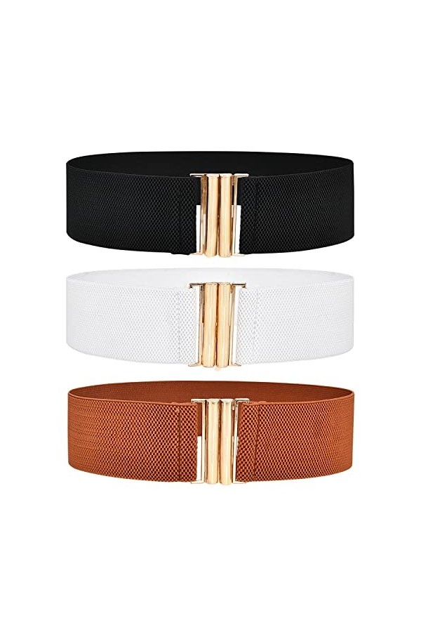 DUOXIN Lot de 3 Ceintures Extensible pour Femme, Ceintures de Taille Emboîtement Large Élastique Sangle Rétro Ceinture Elasti