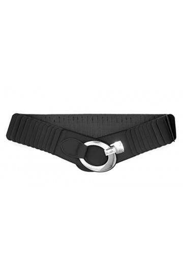 Van Der Rich ® - Ceinture Elastique Large Boucle Ovale Croisé - Femme Noir,TU 
