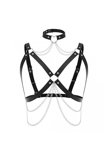Zookey Chaîne de corps gothique en cuir noir pour femme et fille, Noir , M