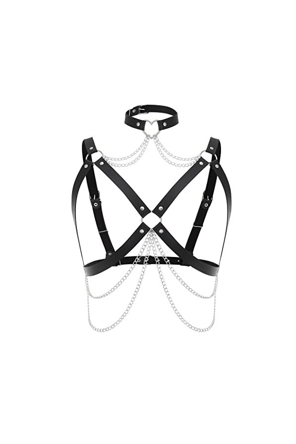 Zookey Chaîne de corps gothique en cuir noir pour femme et fille, Noir , M