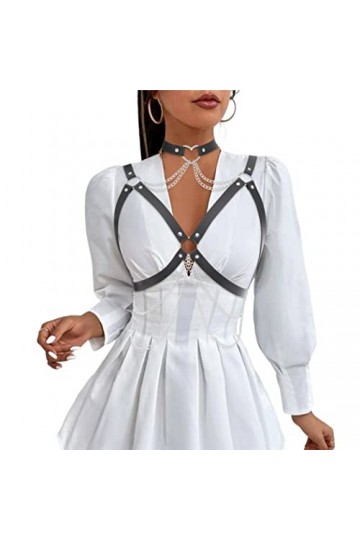 Zookey Chaîne de corps gothique en cuir noir pour femme et fille, Noir , M