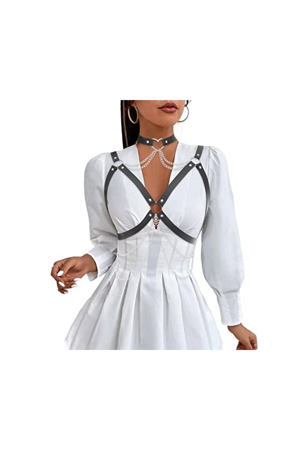 Zookey Chaîne de corps gothique en cuir noir pour femme et fille, Noir , M