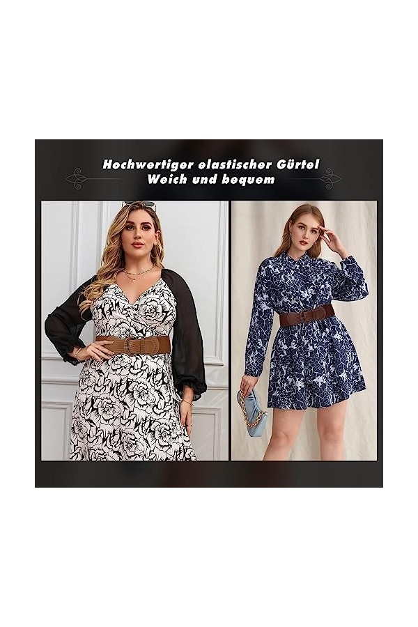 XZQTIVE Lot de 4 ceintures larges pour femme - Taille élastique - Stretch - Vintage - Pour robes, 2-marron, XXL: Fit fir Tail