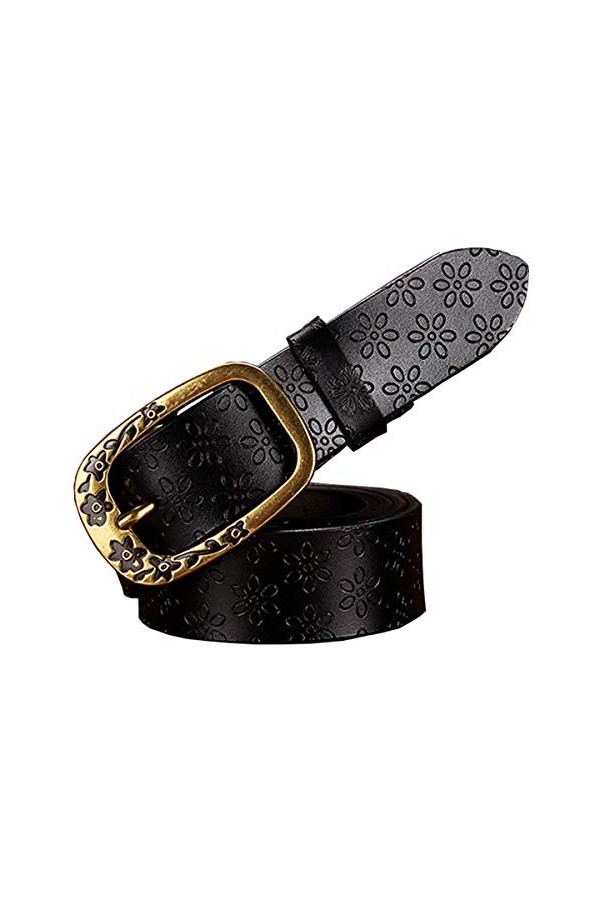 Scherry Ceintures en cuir pour femmes Vintage Floral Ardillon Bracelet pour Jeans Deuxième couche Cowskin Ceinture femme brun