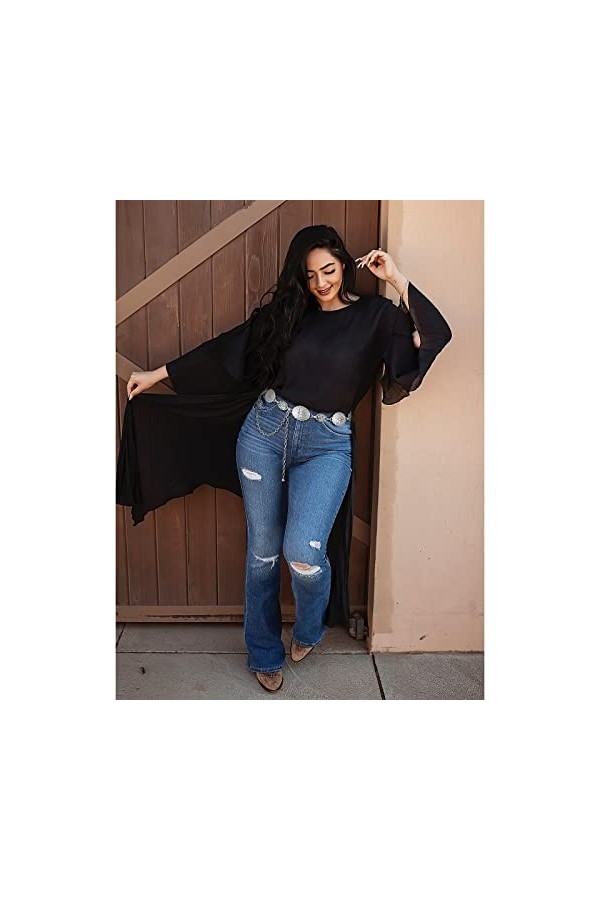 XZQTIVE Femmes Boho Chaîne Ceinture pour Robes Jeans Western Cowgirl Taille Gauche Ceinture Ovale Métal Concho Ceinture, 02 a