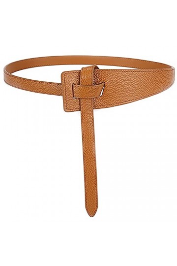 Lamdgbway Pu Cuir Ceinture Nouée Ceinture Mode Large Ceinture Pour Femmes Robe Jeans Marron 120cm
