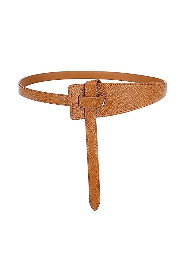 Lamdgbway Pu Cuir Ceinture Nouée Ceinture Mode Large Ceinture Pour Femmes Robe Jeans Marron 120cm