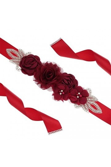 RDWESZOD Femme fille fleur ceinture pour mariage mariée/baby shower suit Vin rouge 