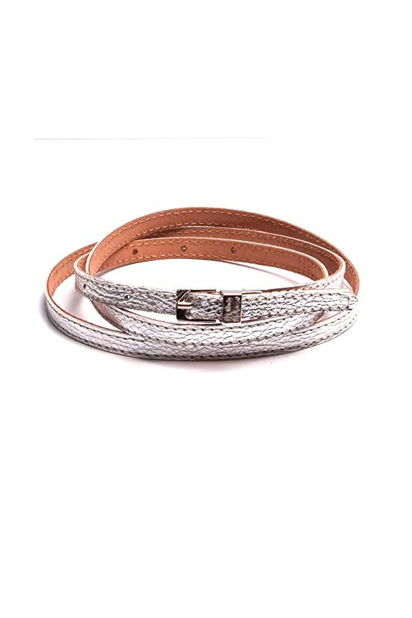 Ceinture fine 1 cm femme cuir argenté grande taille fait par artisan en France. 80 cm 