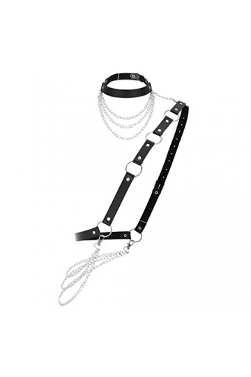 Zookey Chaîne de corps gothique en cuir noir - Chaîne de taille punk rave - Accessoires pour femmes et filles, Noir , M