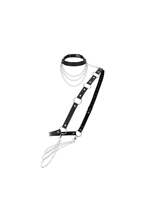 Zookey Chaîne de corps gothique en cuir noir - Chaîne de taille punk rave - Accessoires pour femmes et filles, Noir , M