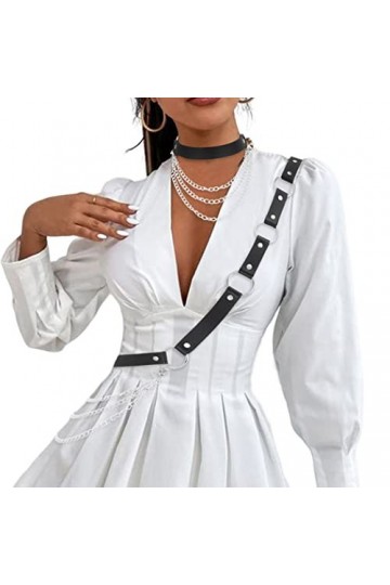 Zookey Chaîne de corps gothique en cuir noir - Chaîne de taille punk rave - Accessoires pour femmes et filles, Noir , M