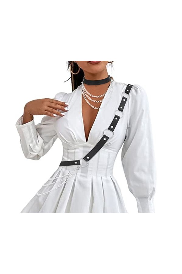 Zookey Chaîne de corps gothique en cuir noir - Chaîne de taille punk rave - Accessoires pour femmes et filles, Noir , M