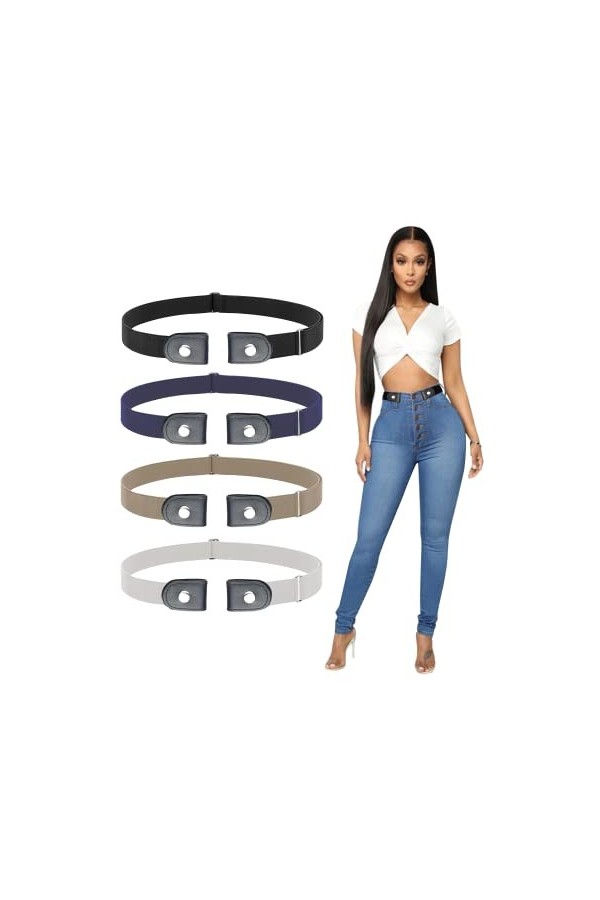 SWAUSWAUK Ceinture sans Boucle x 4 pièces - Ceinture Elastique sans Boucle Femme Homme Ceinture Invisible Réglable