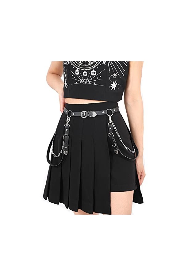 XZQTIVE Ceinture à chaîne punk - Mode gothique rock skinny cuir ceinture coeur femmes steampunk corps chaînes accessoires pou