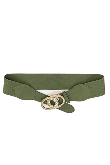 Van Der Rich ® - Ceinture Élastique à double Boucle Ovale doré élégante Largeur 6 cm - Femme Khaki,TU 