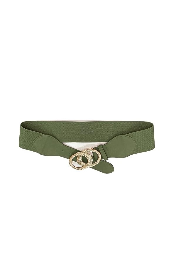 Van Der Rich ® - Ceinture Élastique à double Boucle Ovale doré élégante Largeur 6 cm - Femme Khaki,TU 