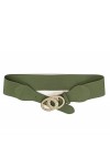 Van Der Rich ® - Ceinture Élastique à double Boucle Ovale doré élégante Largeur 6 cm - Femme Khaki,TU 